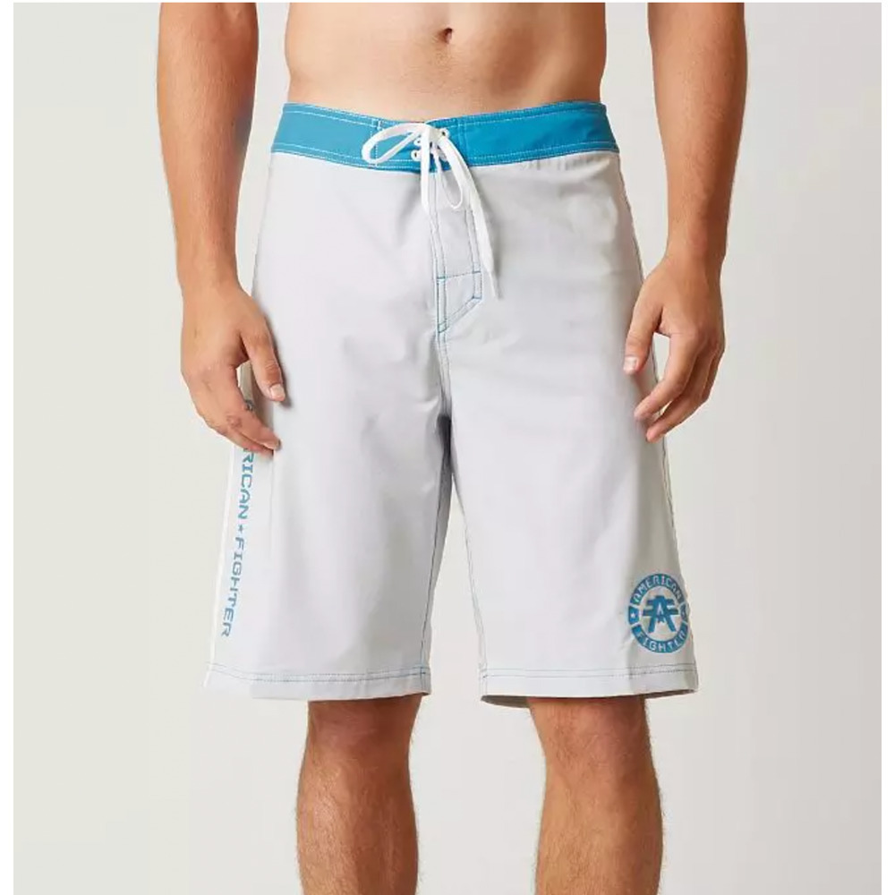 American Fighter Battle Lake Boardshorts Grey & Blue Mens 38